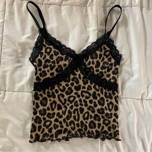 Out From Under Urban Outfitters Leopard Print Lace Trim Cami Top